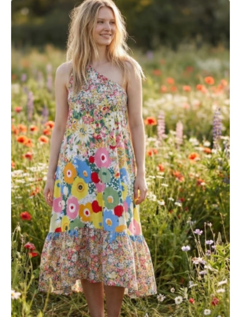 NWT Sarah Campbell for Anthropologie One-Shoulder Midi Dress Floral Small